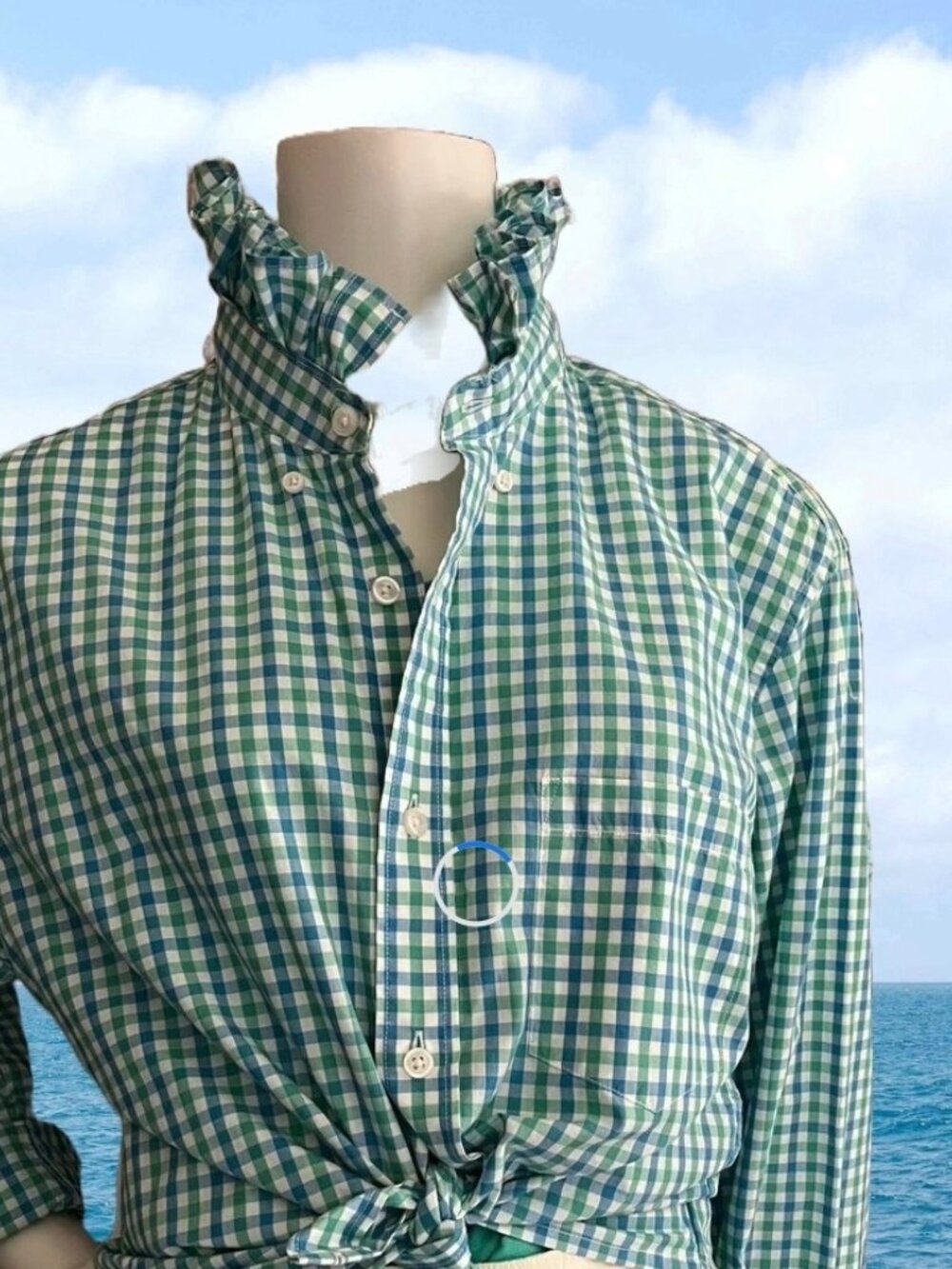 Upcycled men’s J Crew Blue &green  gingham collar button down shirt.
